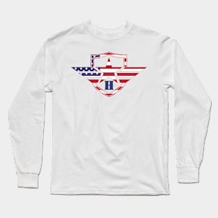 Letter H American Flag Monogram Initial Long Sleeve T-Shirt